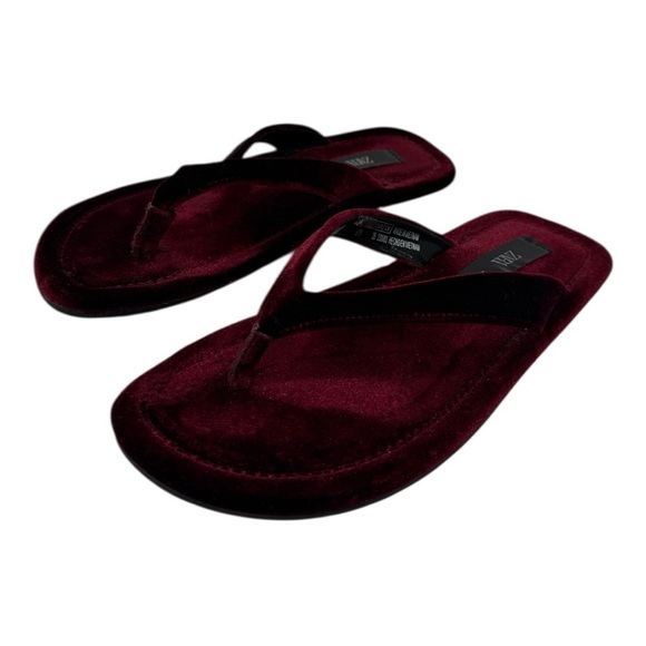 Zara  Velvet Flip Flops Burgundy size 35 US 5 - Picture 4 of 9